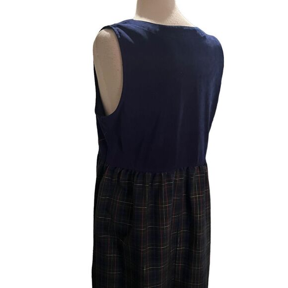 Bobby Brooks Maxi Dress Appliquéd Navy Green Red Gold Plaid size Lg - Picture 3 of 10
